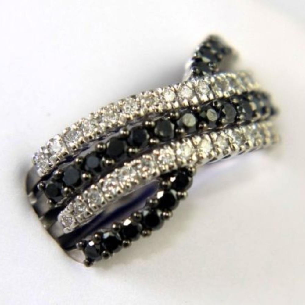 Black White Diamond Criss Cross Ring 14K WG 1.00Ct